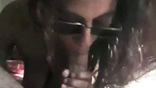 Dark skin sexy local babe in sunglasses eats dick so well