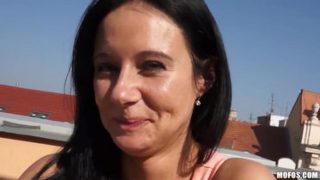 Handsome brunette Czech Enza in handjob porn video in outdoor