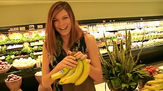 Horny teens stroll through a supermarket showing their bodies