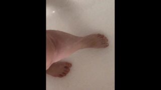 Tiny adorable little milf girl feet take hot wet shower