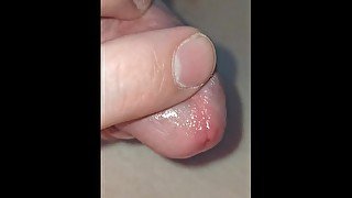 Virgin cock precum close up