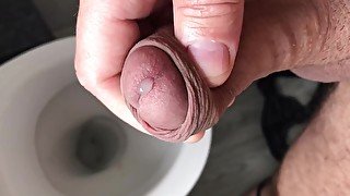 Pre cum before I even got to the toilet. Horny as fuck