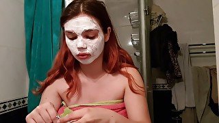 Sensational spa day masturbation with ahegao face ejaculation and piss on my face to wash the mask off