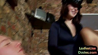 CFNM police femdom babes fuck guy in 3some with strapon