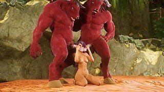 Two furry demon fuck latin girl hardcore double anal