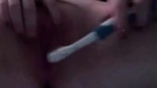 Redhead toothbrush play till explosive orgasm