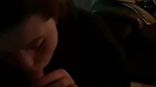 Curvy teen 18+ redhead babe amazing blowjob on the sofa (high af)