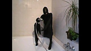 Taking a shower in shiny lycra (movie)