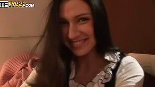 Wild European Amateur Brunette Sucking Two Cocks in Public Restroom