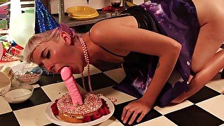 Aussie blonde masturbates after birthday party