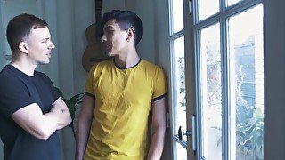 Pale lad is getting it deep from the lanky Latino hunk