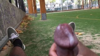 BBC Public Cumshot On Soccer Field Extreme Risky Lots Of Cum