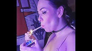 Stepsister smokes naked