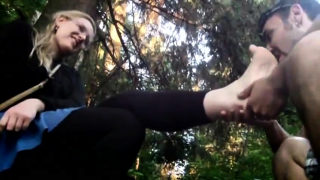 Foot fetish outdoor action