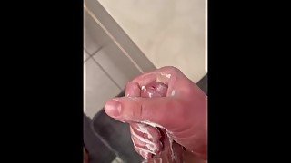 4K POV Pre shower big hard dick pre cum masturbating hand job with lotion part 2