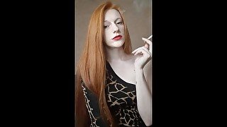 smoking, redhead, red lipstick