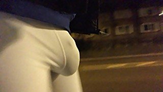 on a BUSY STREET BULGING out of THOSE COMPRESSION SHORTS after GYM