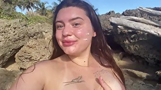 cum walk on beach and through town