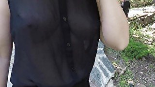 I walk at park without bra, jerk off guy in car, turn him on, but let him cum on me only in evening!