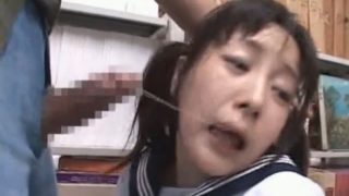 Brunette asian mouth fucked hard in school library