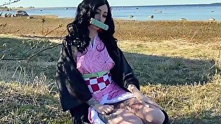 Nezuko Blowjob, Masturbation and Hardcore Anal Sex - Anime Cosplay