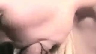 Blonde girl sucks and licks cock till it burst in her mouth