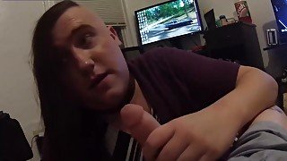 Sub milks Dom's dick and tries to suck out cum