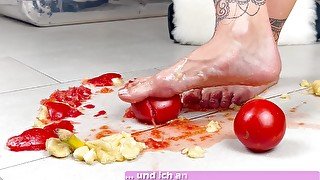 German Food Feet Crunch Fetisch porn with sexy student teen 18+