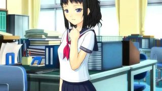 Anime cutie in school uniform masturbating pussy