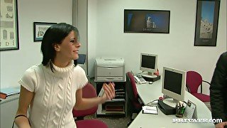 Slutty bitch Aliz hooks up a guy in the office