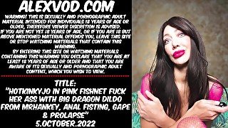 Hotkinkyjo in pink fishnet fuck ass with big dragon dildo mrhankey, anal fisting, gape & prolapse