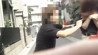 Instant top sharking attack with tall attractive Japanese slut being caught of her guard