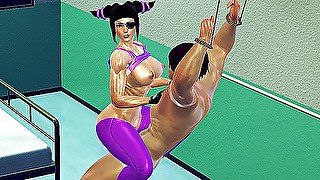 Juri Han and Baki standing bondage deepthroat and fucks hentai