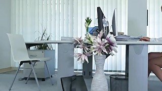 Russian Slut Katrin Has Anal-ytical Skill With Glass Dildo In Office Solo Sex