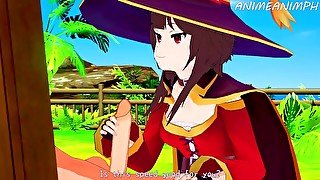 Konosuba Hentai: Megumin Handjob Kazuma's Big Cock