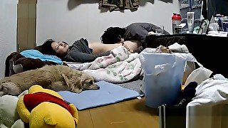 Family camera cracked perverted long-haired man holding his girlfriend ass