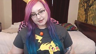 Sensual BBW kitten  with colored hair and shaking bubble