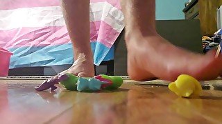 Stepping on slime and small toys