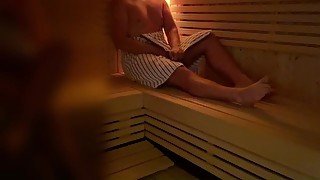 Caught masturbating in public sauna  risky jerk off