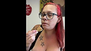 BBW stepmom MILF foodie eats lunch with tits out your POV