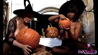 Topless Pumpkin Carving With Julia Ann and Jenna Foxx!