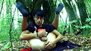 Public legs over head fingering and jerking with visible anal contractions