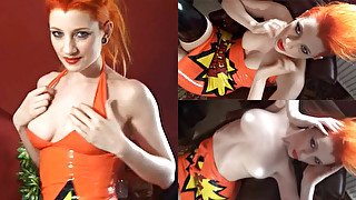 Ulorin Vex in Orange Dress and Stockings - LatexHeavenVideo