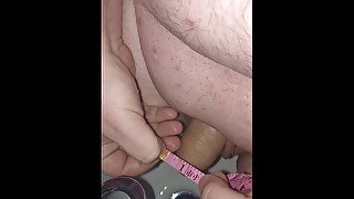 Chubby washing small dick then mesure it and cum