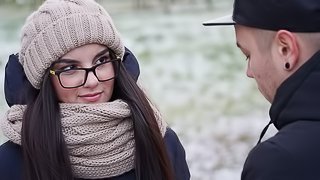 Nerdy teeny fucking a stranger