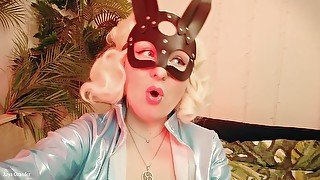 Strap-on Joi In Rabbit Mask And Pvc Coat - Sexy Blonde Milf Dirty Talk Role Play (arya Grander)