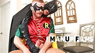 Horny batman Andy Adler wanks Brody Fox's cock on ManUpFilms