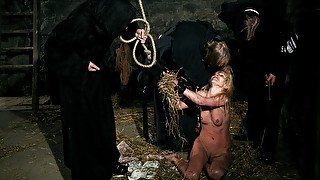 Blonde Witch Romina Endures BDSM Gang Bang & Rope Suspension