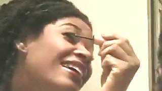 Ebony neighborhood girl puts on makeup bragging off her tight tits