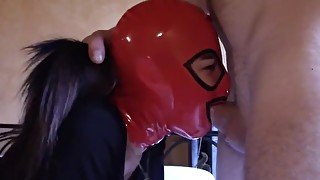 Kinky Amateur College Dorm Latex Mask Dick Sucking